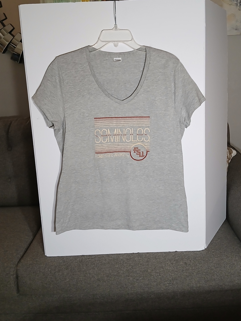 Florida State Seminoles Gray V-Neck Women's Tee L/G  NWT